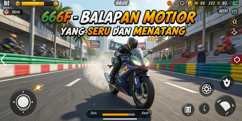 Screenshot gameplay 666F dengan aksi balap motor yang mendebarkan.