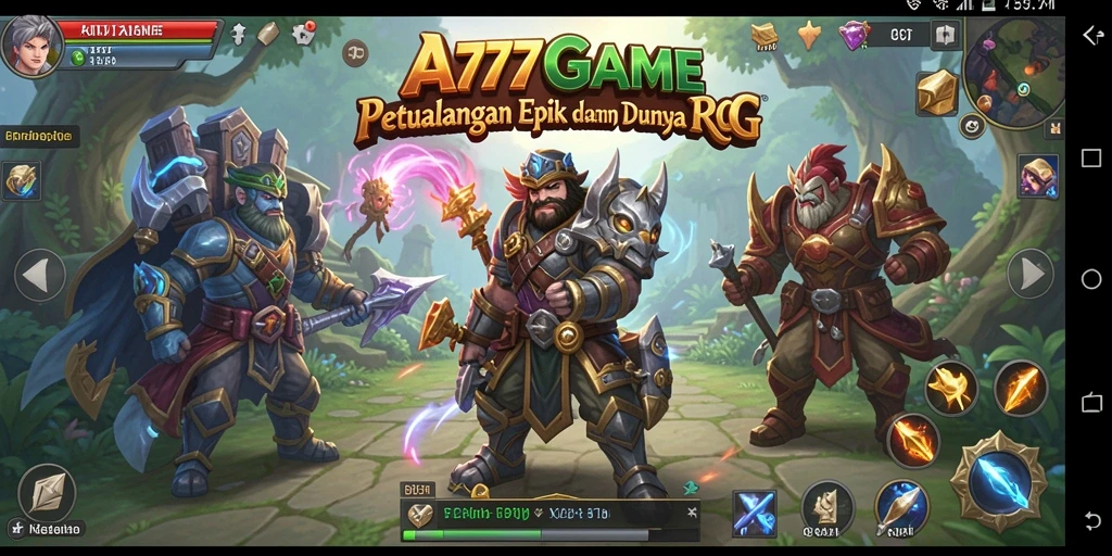 Screenshot A777GAME menampilkan pertarungan epik dalam dunia RPG.