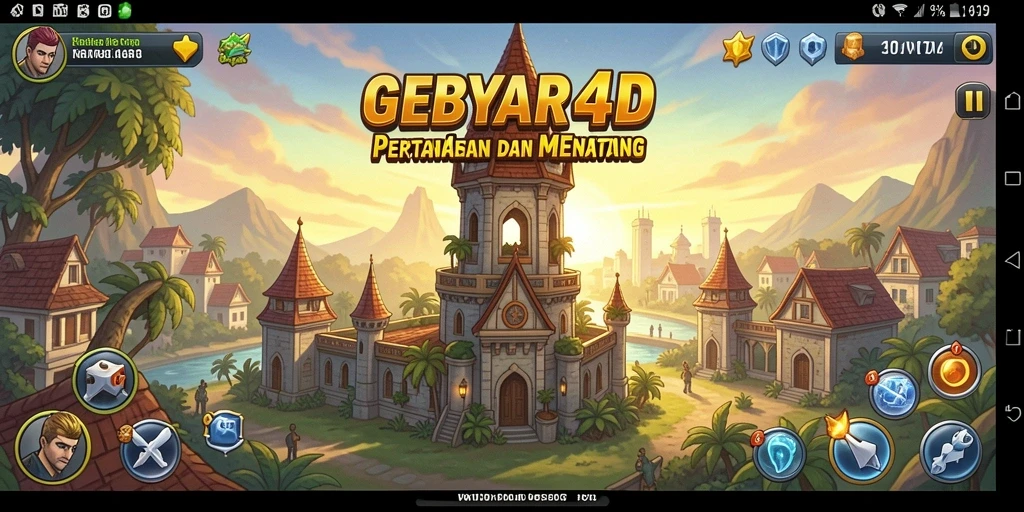 Tampilan gameplay <strong>GEBYAR4D</strong> saat mempertahankan menara dari serangan musuh.