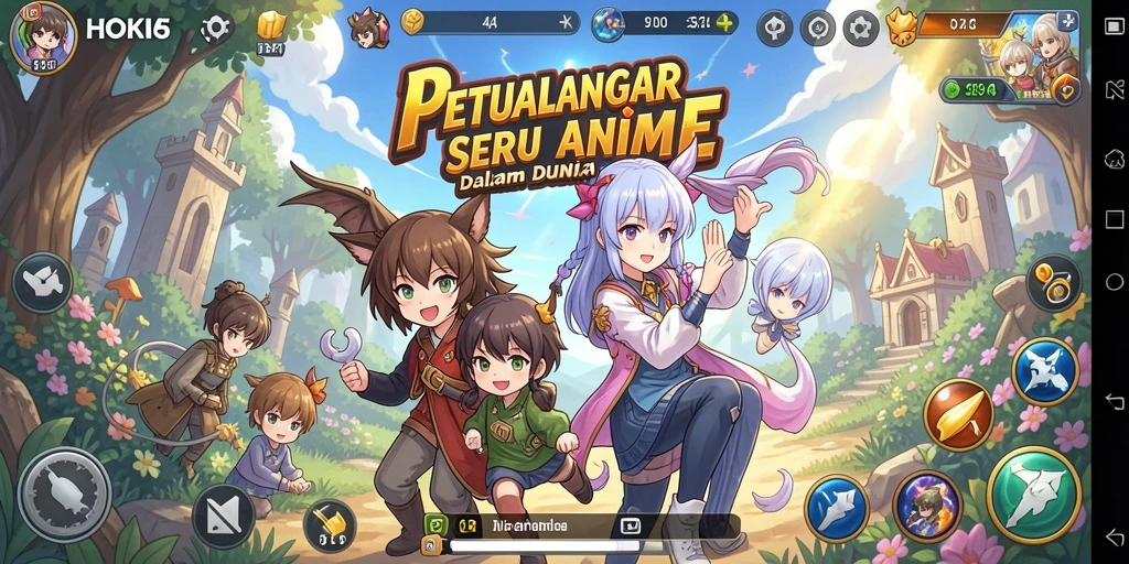 Screenshot gameplay HOKI65 yang menunjukkan pertempuran karakter anime dengan grafis yang menawan.